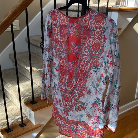 Paisley Sky Women's Boho Floral Blouse - Red and White - Picture 2 of 3